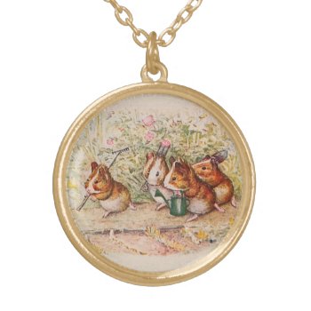 Guinea Pigs Planting In The Garden Gold Plated Necklace by kidslife at Zazzle