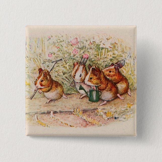 Guinea Pigs Planting in the Garden Pinback Button (Front)