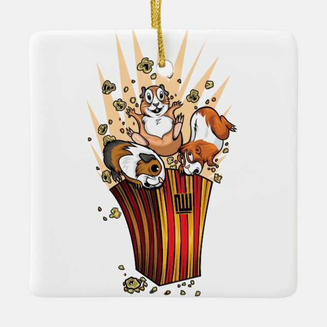 Guinea Pigs Popcorn Ceramic Ornament (Front)