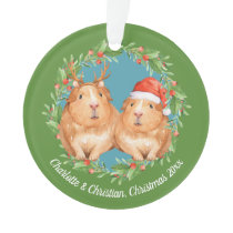 Guinea Pigs Santa and Reindeer Wreath Christmas Ornament