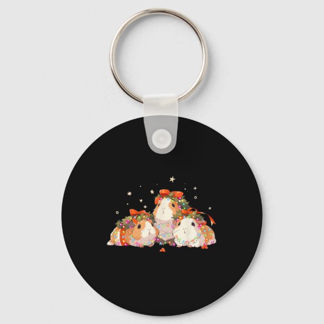 Guinea Pigs Tangled Up In Christmas Lights Guinea  Keychain (Front)