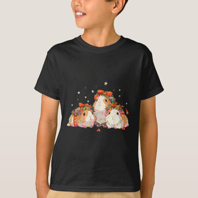 Guinea Pigs Tangled Up In Christmas Lights Guinea  T-Shirt (Front)