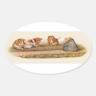 Guinea pigs tending garden oval sticker