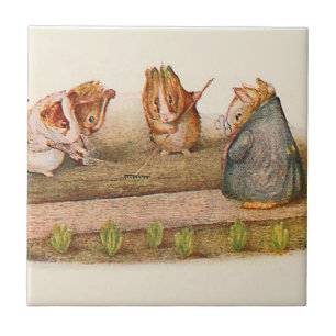 Guinea Pigs Tending Vegetable Garden Ceramic Tile