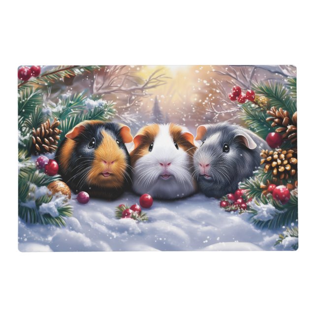 Guinea Pigs Winter Wonderland Placemat (Front)