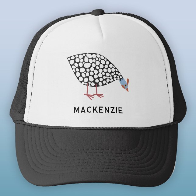 Guineafowl Bird Personalized Trucker Hat (Fun personalized custom name or text Guineafowl trucker hat for bird lovers)