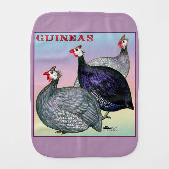 Guineas Three Fowl Burp Cloth (Front)