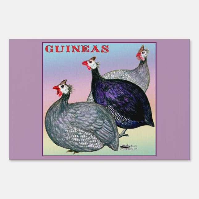 Guineas Three Fowl Yard Sign (Front)