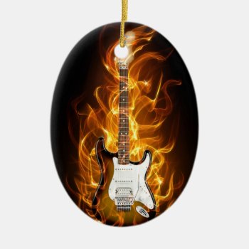 Guitair Flames Ceramic Ornament by mitmoo3 at Zazzle