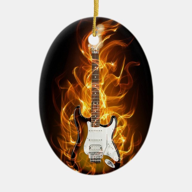 Guitair Flames Ceramic Ornament (Front)