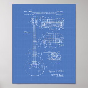 Guitar 1955 Patent Art - Blueprint Poster