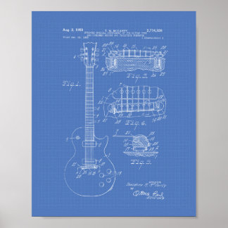 Guitar 1955 Patent Art - Blueprint Poster