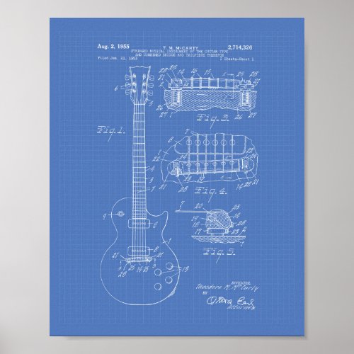 Guitar 1955 Patent Art _ Blueprint Poster