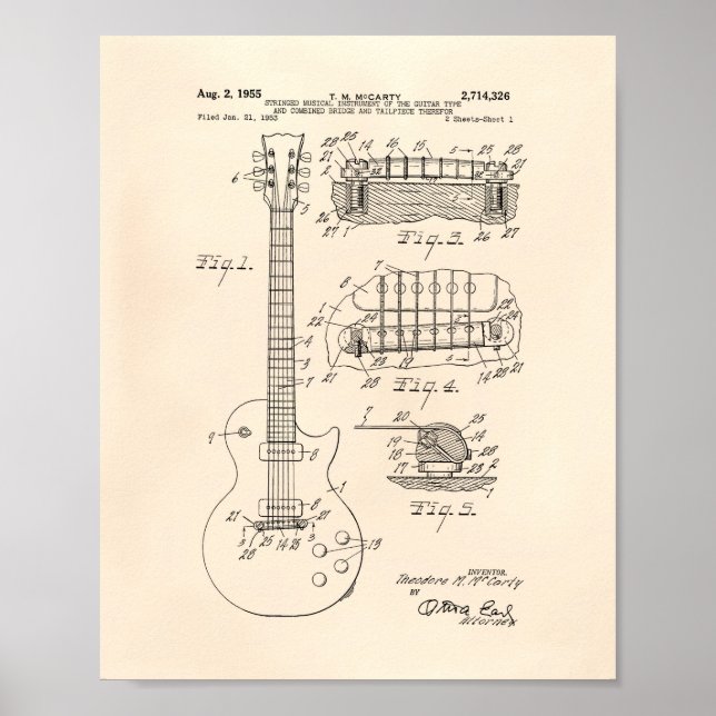 Guitar 1955 Patent Art - Old Peper Poster (Front)
