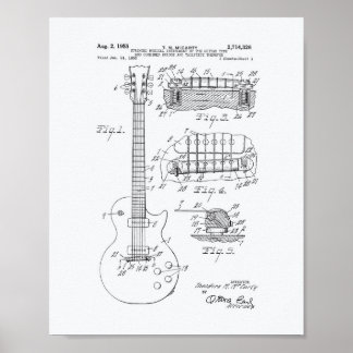 Guitar 1955 Patent Art - White Paper Poster