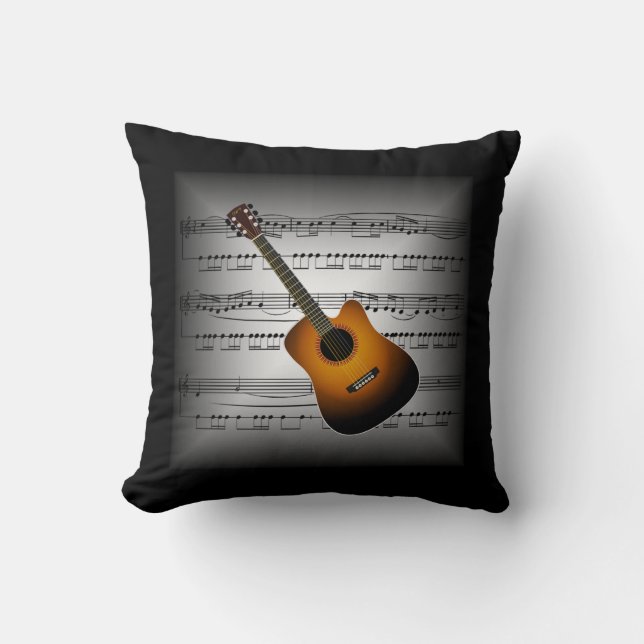 Guitar ~ 3-D Sheet Music ~ Pillow Gray/Black ~ (Front)