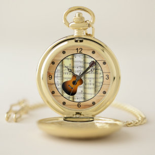 Guitar ~ 3 Dimensional ~ Folk Art Barn Wood ~ Pocket Watch