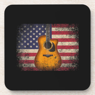 Guitar 4th of July Gift American Flag USA - Countr Beverage Coaster