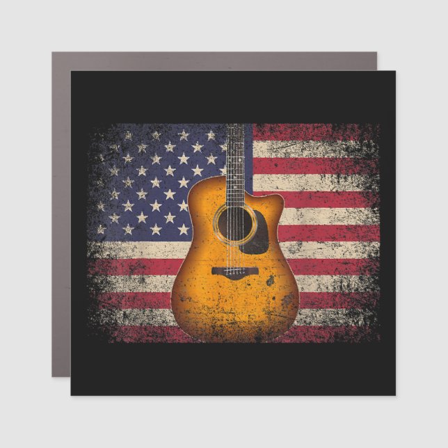 Guitar 4th of July Gift American Flag USA - Countr Car Magnet (Front)