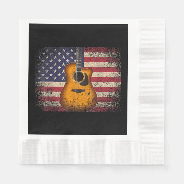 Guitar 4th of July Gift American Flag USA - Countr Napkins (Front)