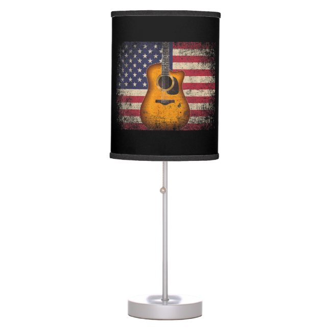 Guitar 4th of July Gift American Flag USA - Countr Table Lamp (Front)