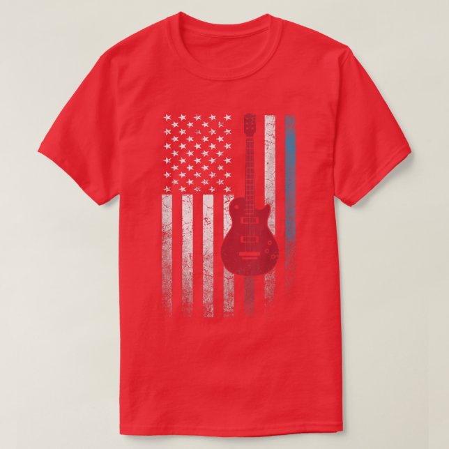 Guitar 4th of July Gift American Flag USA  Country T-Shirt (Design Front)