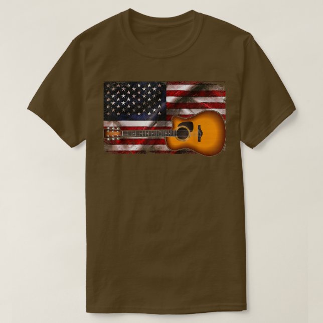 Guitar 4th of July Gifts American Flag USA  Countr T-Shirt (Design Front)