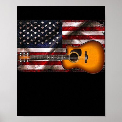 Guitar 4th of July Gifts American Flag USA Poster