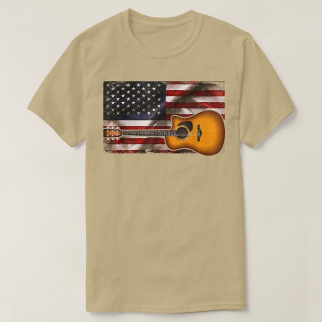 Guitar 4th of July Gifts American Flag USACountry  T-Shirt (Design Front)