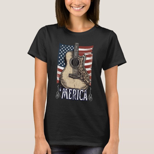 Guitar 4th of July Merica American Flag USA  Count T-Shirt (Front)
