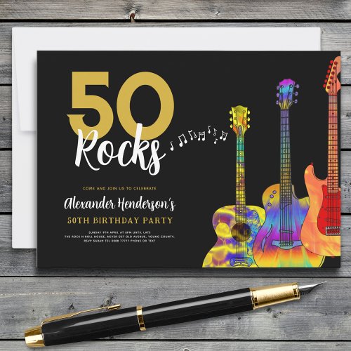 Guitar 50 rocks 50th birthday party  invitation