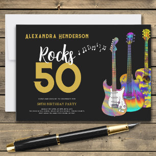 Guitar 50 rocks 50th birthday party invitation