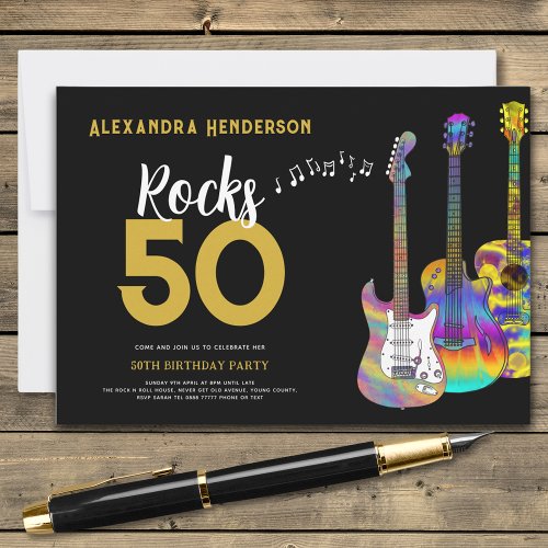 Guitar 50 rocks 50th birthday party  invitation