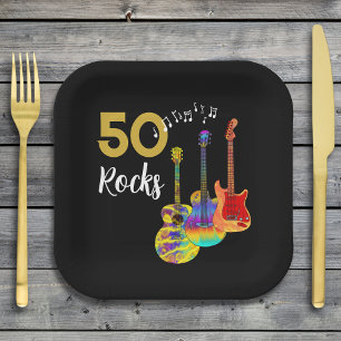 Guitar 50th birthday party 50 rocks paper plates