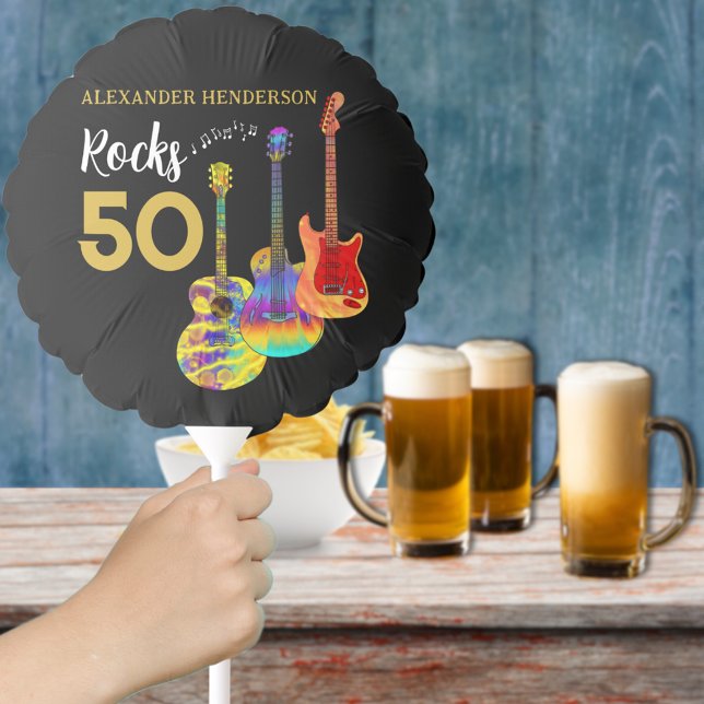 Guitar 50th Birthday Party Balloon (Rock and roll Roth birthday custom black and gold balloons )