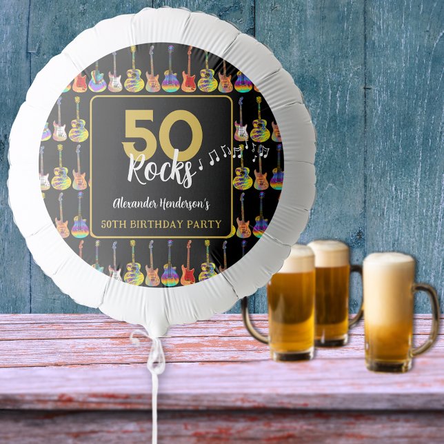 Guitar 50th Birthday Party Custom Balloon (Rock and roll 50th birthday party custom gold black party balloon )