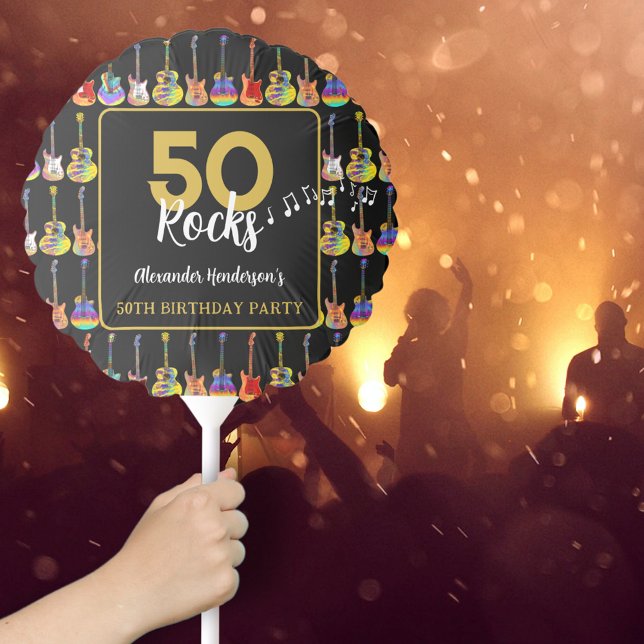 Guitar 50th Birthday Party Gold Black Custom Balloon (Guitar music 50th birthday party custom gold and black balloon )