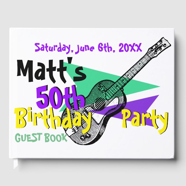 Guitar 50th Birthday Party Guest Book (Front)