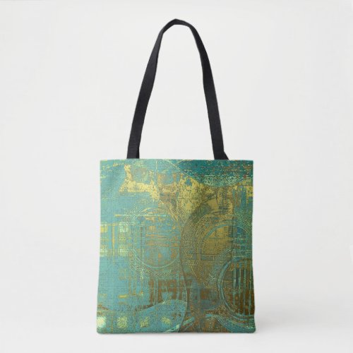 Guitar Abstract Blue Green Gold Tote Bag