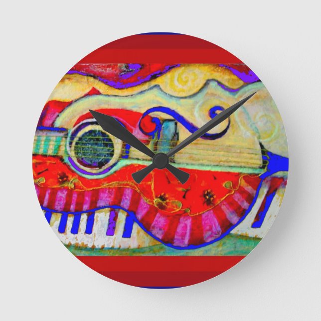 Guitar Abstracted Art by Sharles Round Clock (Front)