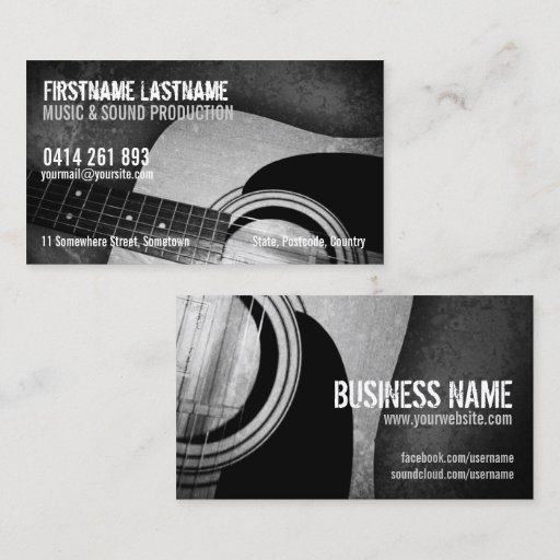Customizable Guitar Acoustic Grunge Music Business card