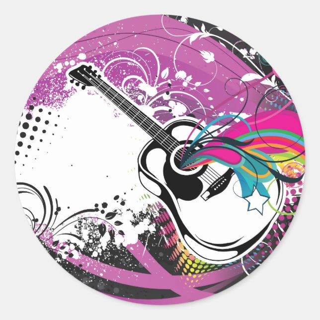 Guitar ~ Acoustic Spanish Country Western Classic Round Sticker (Front)