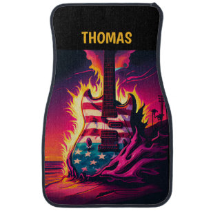 Guitar American Flag Personalized Car Floor Mat