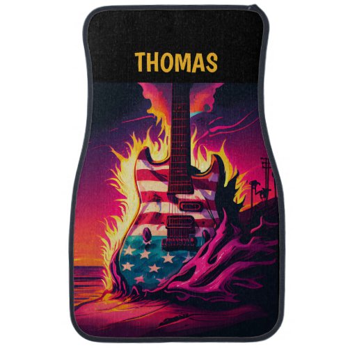 Guitar American Flag Personalized Car Floor Mat