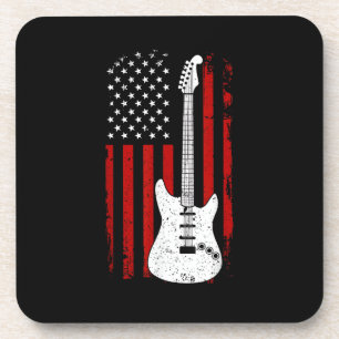 Guitar American US Flag Music Player Electric Guit Beverage Coaster