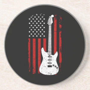 Guitar American US Flag Music Player Electric Guit Coaster