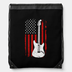 Guitar American US Flag Music Player Electric Guit Drawstring Bag