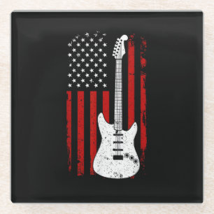 Guitar American US Flag Music Player Electric Guit Glass Coaster
