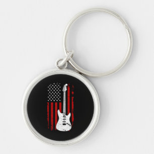 Guitar American US Flag Music Player Electric Guit Keychain
