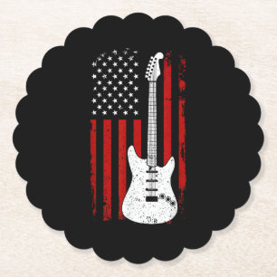 Guitar American US Flag Music Player Electric Guit Paper Coaster